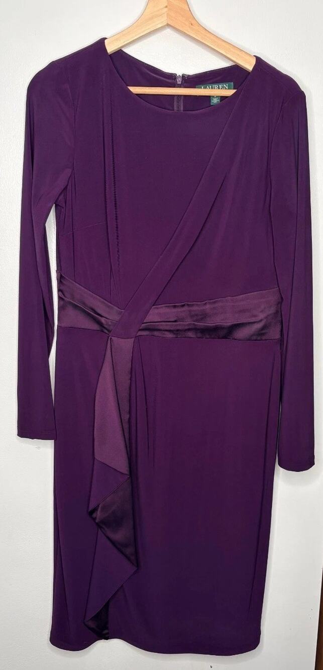 Ralph Lauren Women's Purple Matte Jersey Long Sleeve Dress Size 8